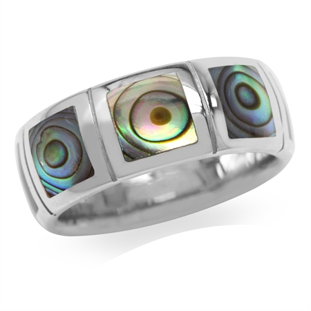 6MM Abalone/Paua Shell Inlay White Gold Plated 925 Sterling Silver