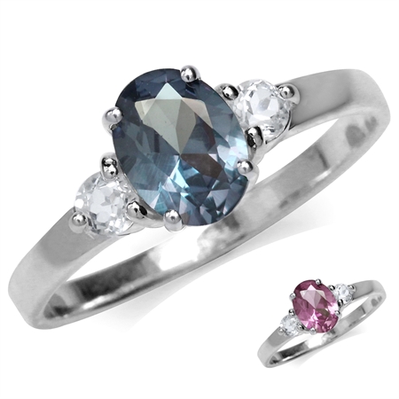 Simulated Color Change Alexandrite White Gold Plated 925 Sterling