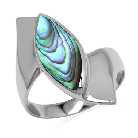 Marquise Shape Abalone/Paua Shell White Gold Plated 925 Sterling