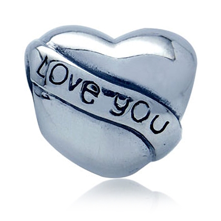 925 Sterling Silver LOVE YOU Heart European Charm Bead (Fits Pandora Chamilia)