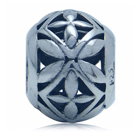 925 Sterling Silver Filigree Flower European Charm Bead (Fits Pandora Chamilia)