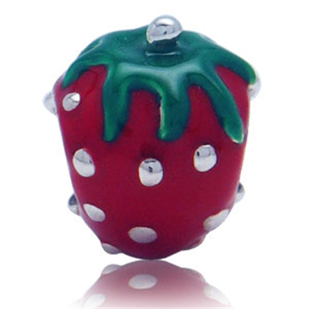 AUTH Nagara Enamel Sterling Silver Strawberry Charms Bead Fits Pandora Chamilia