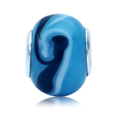 Blue Murano Glass 925 Sterling Silver European Charm Bead (Fits Pandora Chamilia)