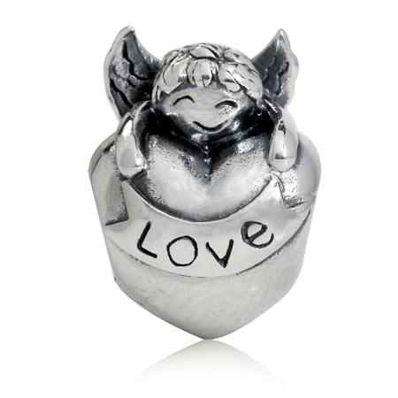 AUTH Nagara 925 Sterling Silver CUPIDS HEART LOVE European Charm Bead (Fits Pandora Chamilia)