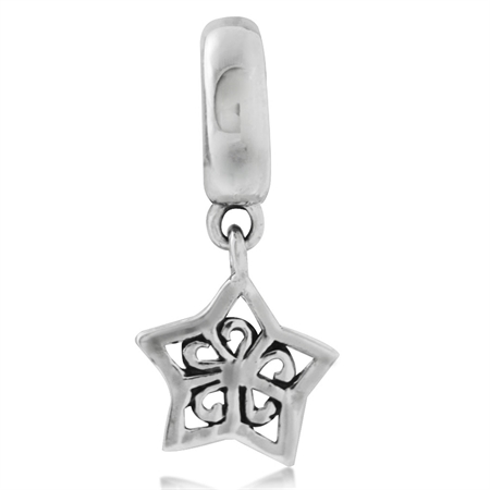 925 Sterling Silver Star Filigree Dangle European Charm Bead (Fits Pandora Chamilia)