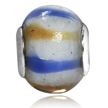 White, Brown & Blue Murano Glass 925 Sterling Silver European Charm Bead (Fits Pandora Chamilia)