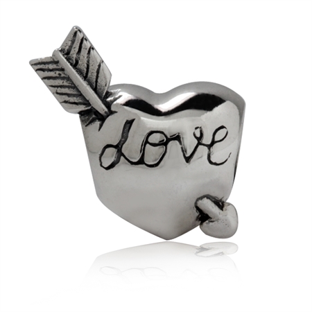 925 Sterling Silver Heart & Arrow Love European Charm Bead (Fits Pandora Chamilia)