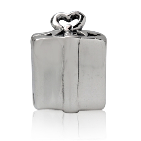 925 Sterling Silver Gift/Present Heart Ribbon Box European Charm Bead (Fits Pandora Chamilia)
