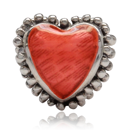 UV Orange Color Enamel 925 Sterling Silver HEART European Charm Bead (Fits Pandora Chamilia)