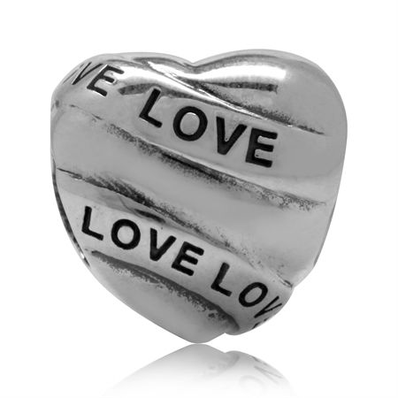 925 Sterling Silver LOVE Heart European Charm Bead (Fits Pandora Chamilia)
