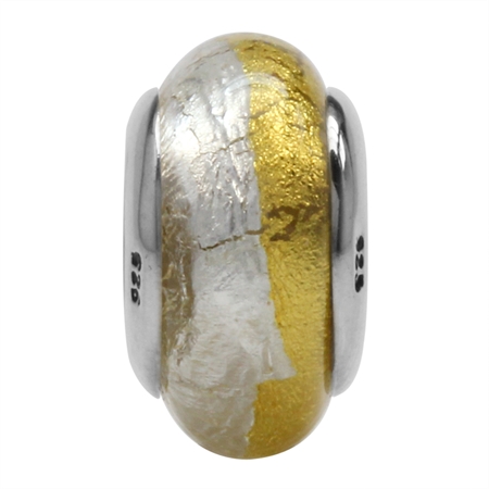 Silver Foil Yellow Italian Murano Glass 925 Sterling Silver European Bead (Fits Pandora Chamilia)