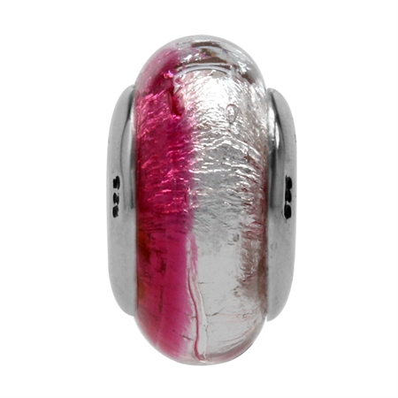 Pink & Silver Foil Italian Murano Glass 925 Sterling Silver European Bead (Fits Pandora Chamilia)