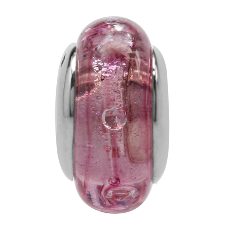 Pink Italian Murano Glass w/Crystal 925 Sterling Silver European Charm Bead (Fits Pandora Chamilia)