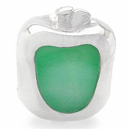 Green Mother Of Pearl 925 Sterling Silver Apple Threaded European Charm Bead