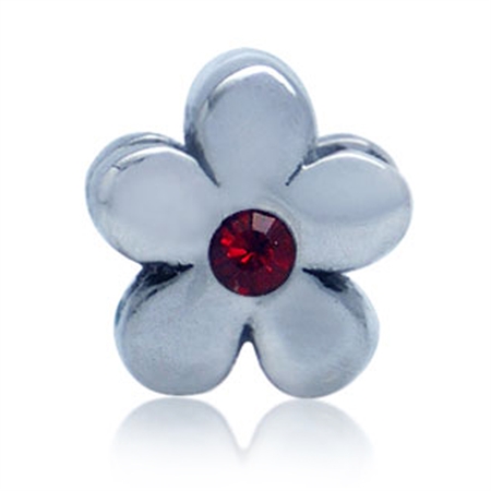 Red Siam Crystal 925 Sterling Silver FLOWER Threaded European Charm Bead