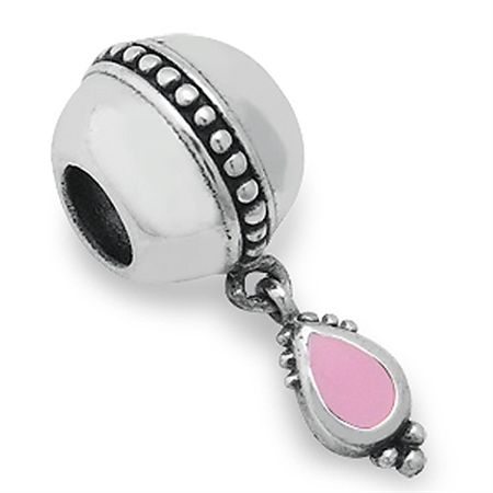 Pink Enamel 925 Sterling Silver Bali/Balinese Style Dangle Threaded European Charm Bead