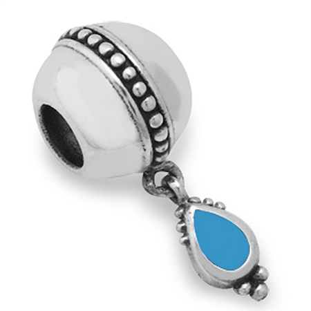 Blue Enamel 925 Sterling Silver Bali/Balinese Style Dangle Threaded European Charm Bead