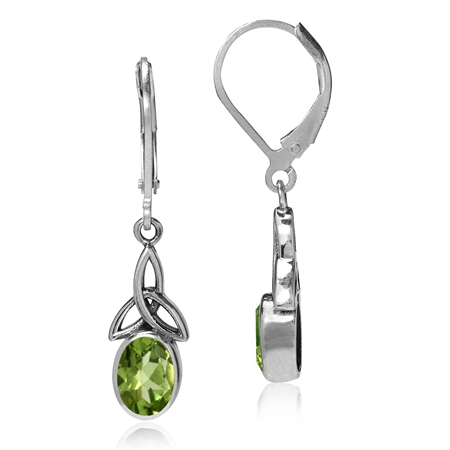 1.58ct. Natural Peridot 925 Sterling Silver Triquetra Celtic Knot Leverback Dangle Earrings
