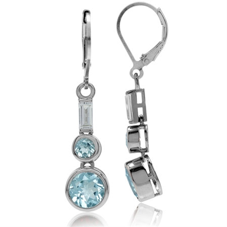 3.76ct. Genuine Blue Topaz White Gold Plated 925 Sterling Silver Leverback Dangle Earrings