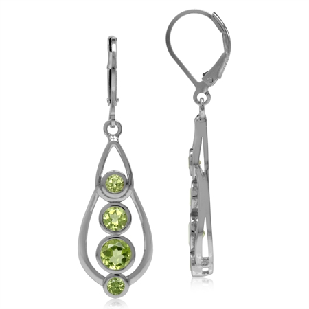 2.14ct. Natural Peridot White Gold Plated 925 Sterling Silver Journey Leverback Dangle Earrings