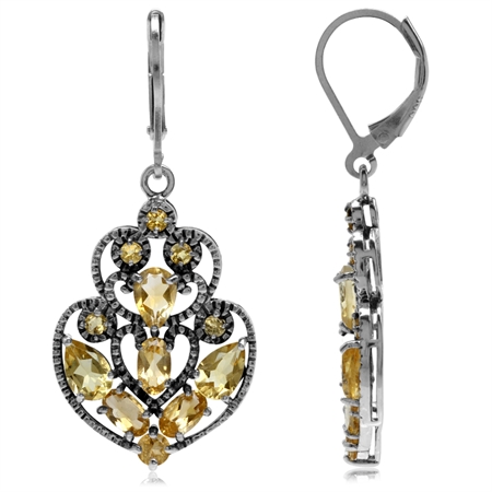 4ct. Natural Citrine 925 Sterling Silver Victorian Style Leverback Earrings