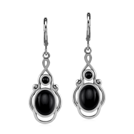 Natural 6 ctw Black Onyx 925 Sterling Silver Victorian Inspired Leverback Drop Earrings