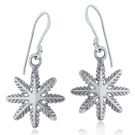 925 Sterling Silver Snowflake Dangle Earrings