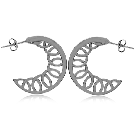 925 Sterling Silver Modern Style Side Pattern C-Hoop Earrings