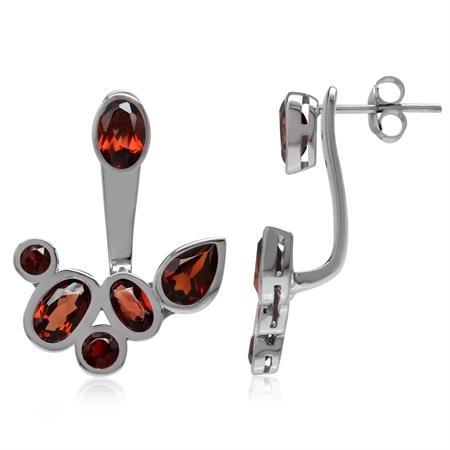 4.44ct Natural Garnet White Gold Plated 925 Sterling Silver Cluster 2-Way Stud & Ear Jacket Earrings