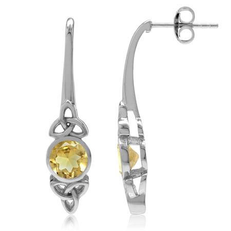 1.52ct. Natural Citrine White Gold Plated 925 Sterling Silver Triquetra Celtic Knot Post Earrings