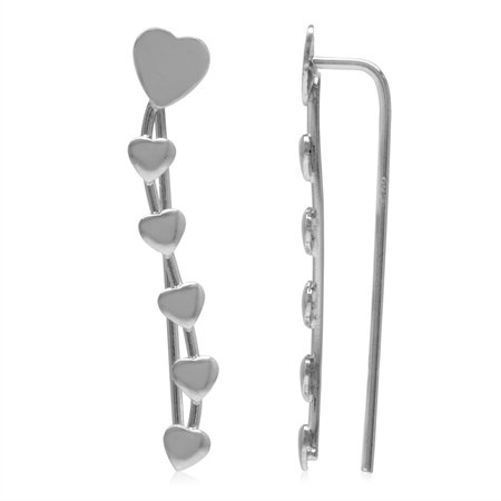 White Gold Plated 925 Sterling Silver Heart Casual Love Curved Crawler Cuff Earrings
