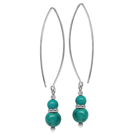 Twin Created Green Turquoise Sphere Ball 925 Sterling Silver White Gold Plated Threader Earrings