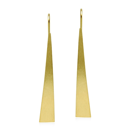 Modern Yellow Gold Flash Scratch Finish Triangle Flat Bar 925 Sterling Silver Threader Wire Earrings