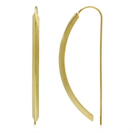Modern Yellow Gold Flash Scratch Finish Curve Bar 925 Sterling Silver Threader Wire Earrings