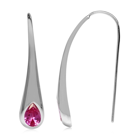 1.6ct. Created Pink Tourmaline White Gold Plated 925 Sterling Silver Modern Style Hook Earrings