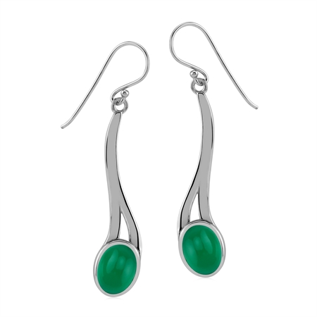 Green Onyx 925 Sterling Silver Long Contemporary Dangle Earrings