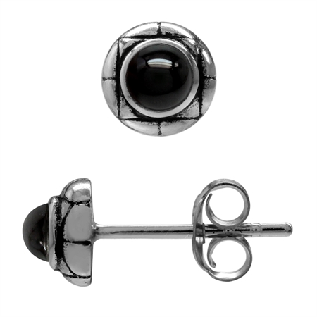 3MM Extra Petite Round Shape Created Black Onyx 925 Sterling Silver Stud Earrings