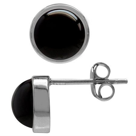 7MM Created Black Onyx White Gold Plated 925 Sterling Silver Stud/Post Earrings