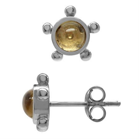 Cabochon Citrine White Gold Plated 925 Sterling Silver Casual Stud Earrings