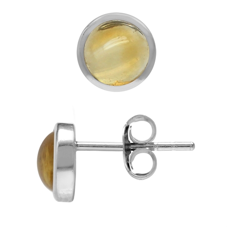 5MM Petite Cabochon Citrine White Gold Plated 925 Sterling Silver Stud Earrings