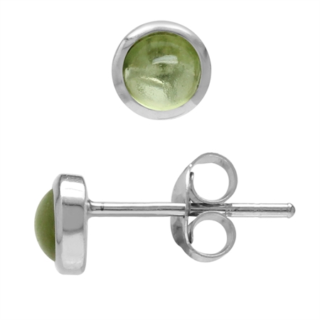 3MM Extra Petite Cabochon Peridot White Gold Plated 925 Sterling Silver Stud Earrings