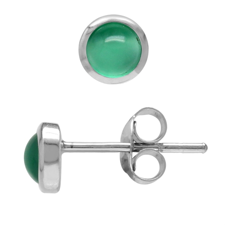 3MM Extra Petite Natural Emerald Green Agate White Gold Plated 925 Sterling Silver Stud Earrings