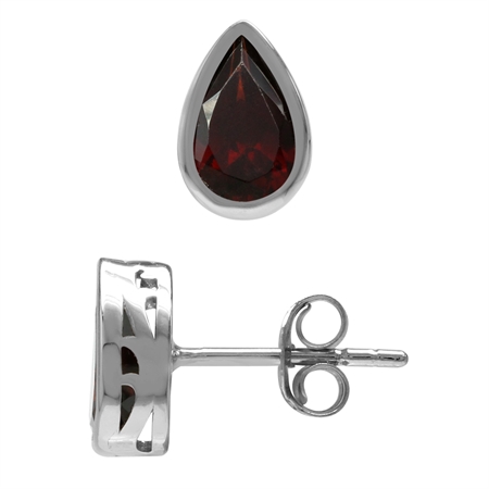 1.94ct. 8x5MM Natural Pear Shape Garnet White Gold Plated 925 Sterling Silver Stud Earrings