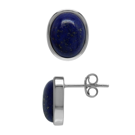 10x8 MM Natural Lapis Lazuli 925 Sterling Silver Stud Post Earrings