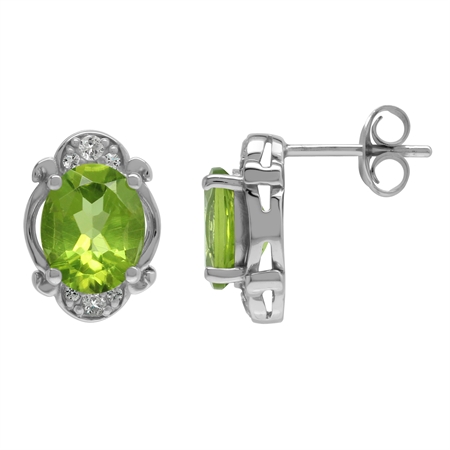 Natural 4 Ctw Green Peridot Victorian Inspired 925 Sterling Silver Stud Post Earrings