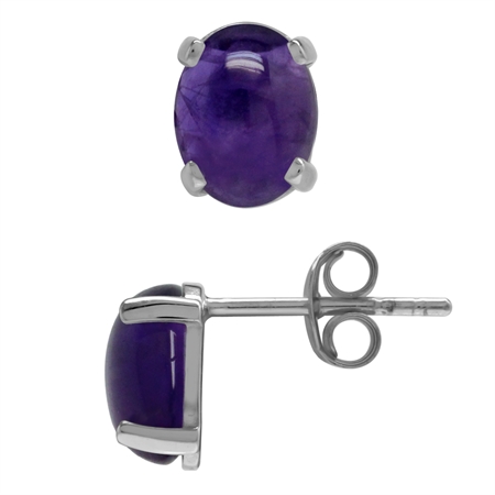Genuine Oval 8x6 MM Purple Amethyst 925 Sterling Silver Stud Earrings