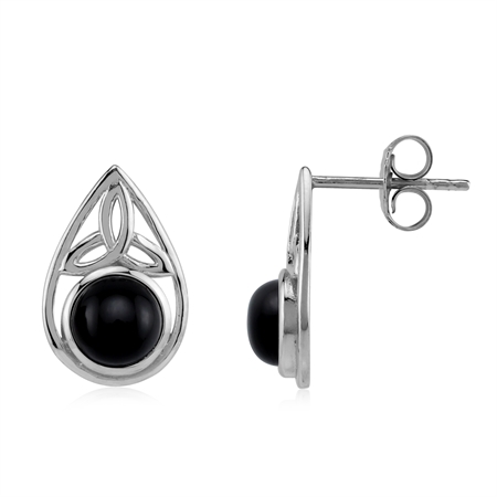 Black Onyx Triquetra Celtic Knot 925 Sterling Silver Stud Post Earrings