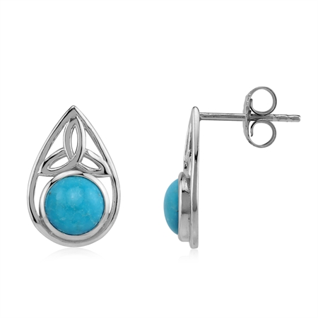 American Turquoise Triquetra Celtic Knot 925 Sterling Silver Stud Post Earrings