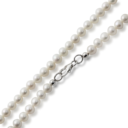 4.5MM Cultured White Pearl 925 Sterling Silver Girl's Necklace - 17 Inch