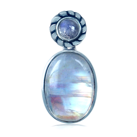 Natural Moonstone 925 Sterling Silver Rope Pendant